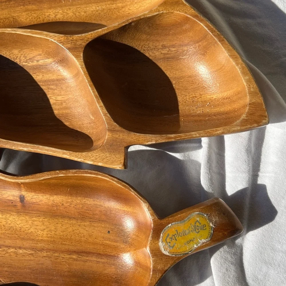 Vintage Alii Wood Monkey Pod Divided Nut or Candy Dish Kona HI Explorers Cove